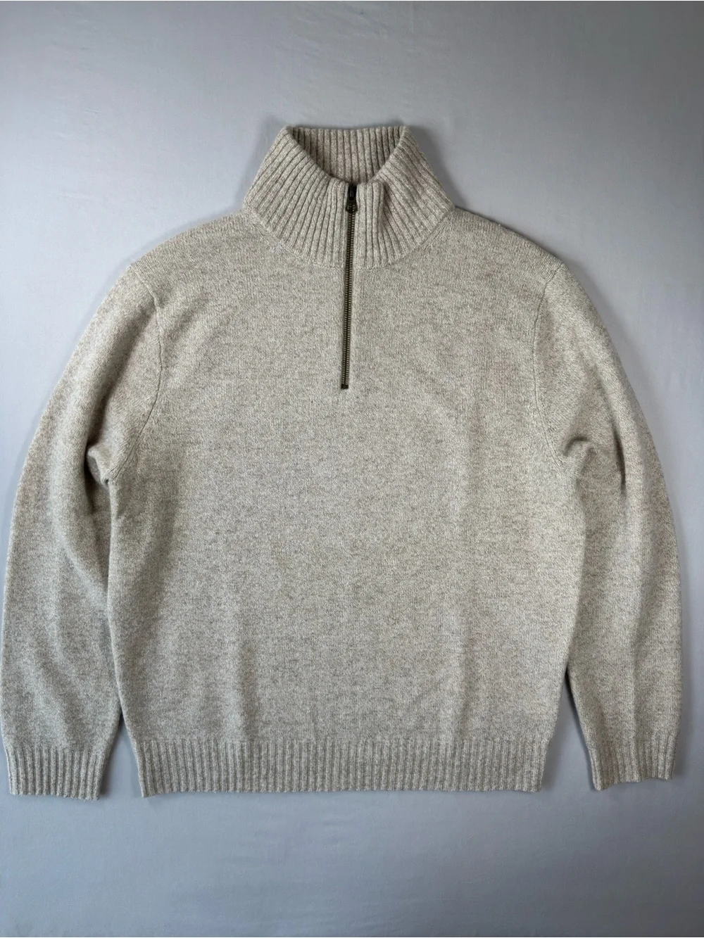 J.Crew Men’s Large 100%‎ Lambswool Quarter Zip Sweater Oatmeal Heather